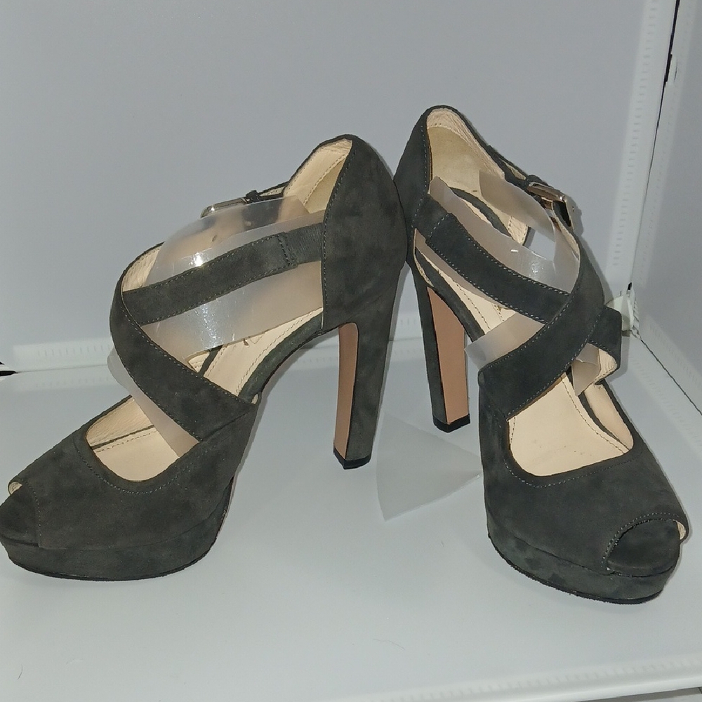 Prada Black Suede Peep-Toe Heels - Picture 2 of 5